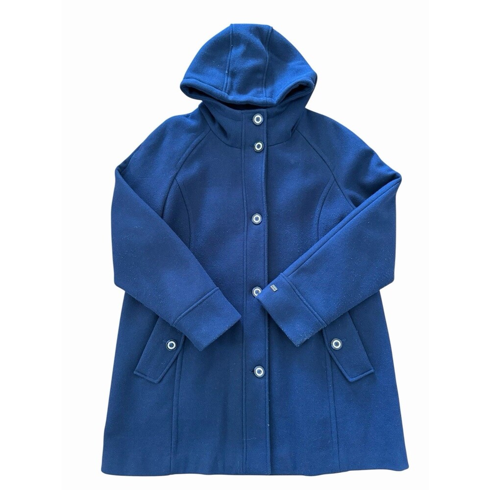 Tommy Hilfiger Women's XL Polyester And Acrylic Hooded Button-Front Blue Coat